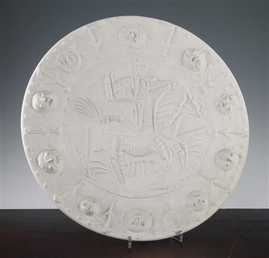 Pablo Picasso. A large Madoura Faune Cavalier pottery dish, c.1956, 42cm